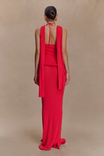 Caprice Halter Knit Maxi Dress Red
