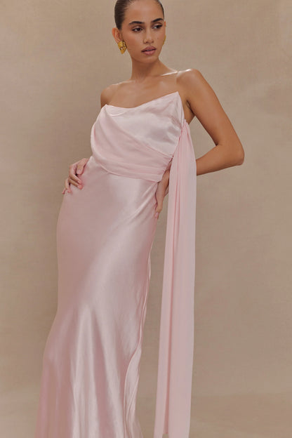 Carah Satin And Chiffon Maxi Dress Pale Pink