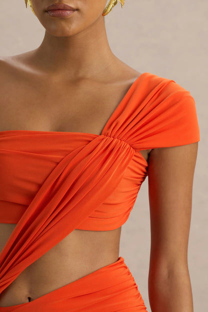 Cadiz Orange Asymmetric Maxi Dress With Cut Out Detail and Open Back