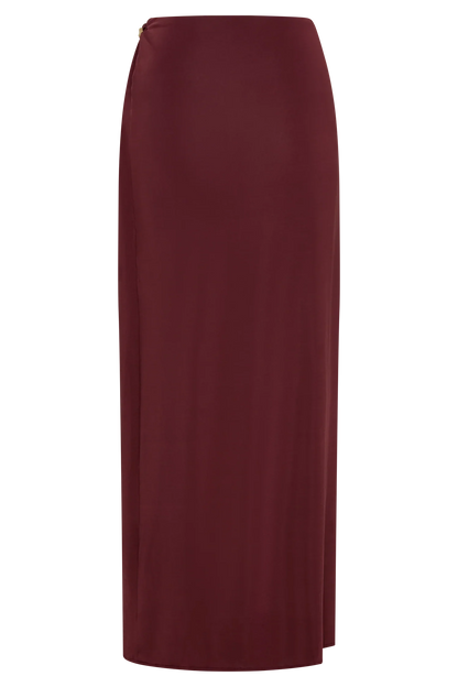Bridget Slinky Maxi Skirt With Hardware Burgundy