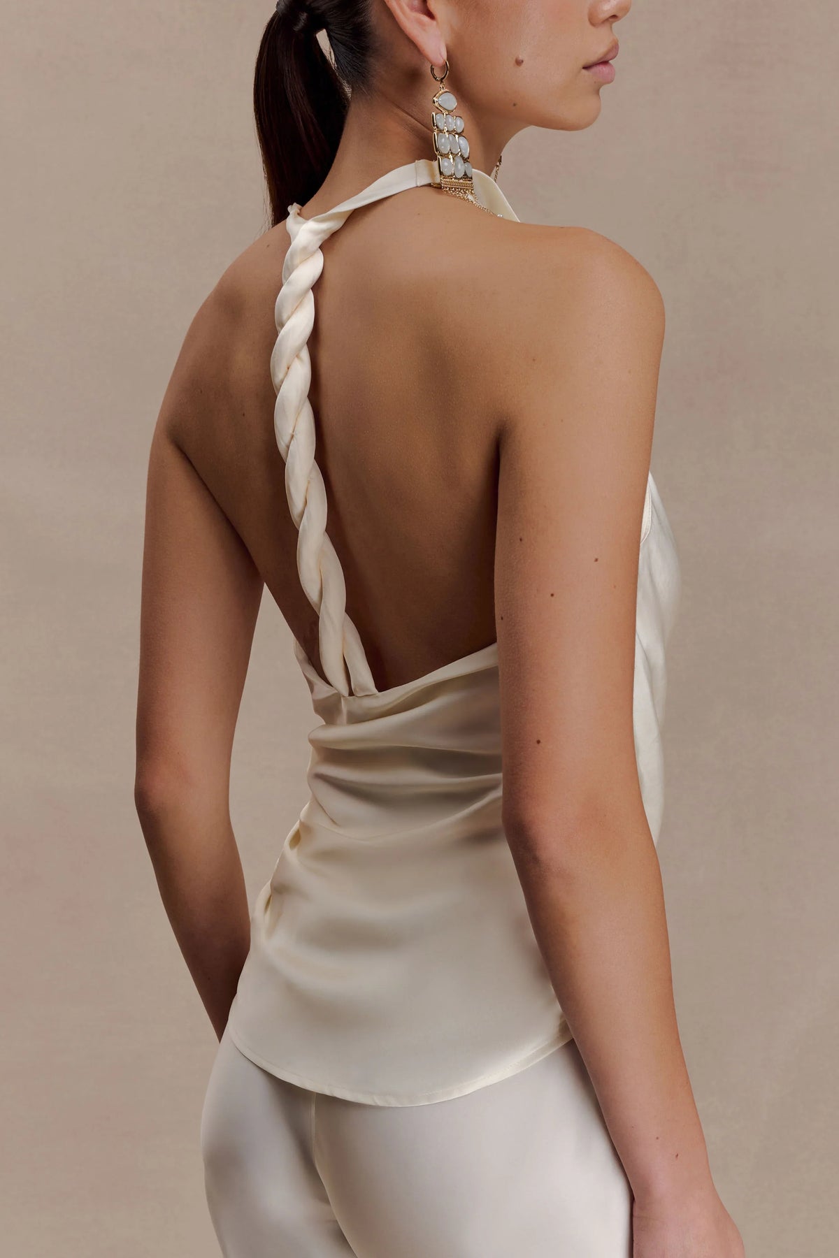 Bianca Satin Halter Top Ivory