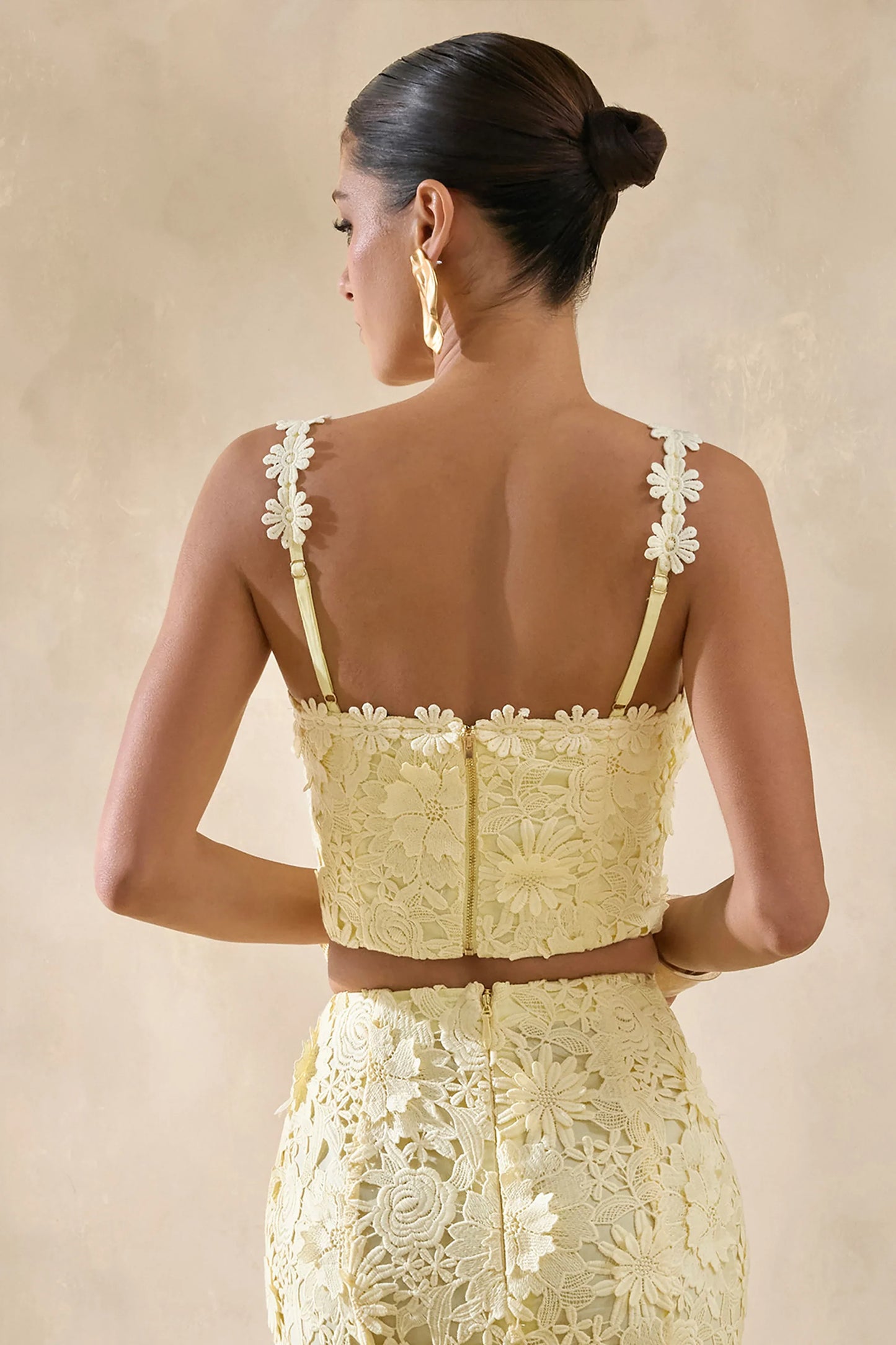 Blythe Lemon Lace Square Neck Crop Top