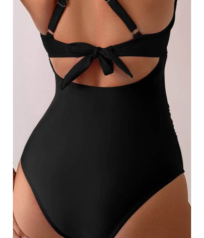 Black Halter Cutout One Piece Swimsuit
