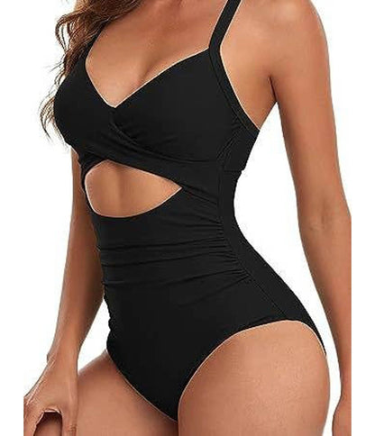 Black Halter Cutout One Piece Swimsuit