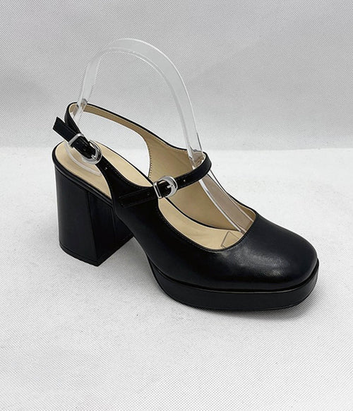 Black Leatherette Platform Slingback Heels