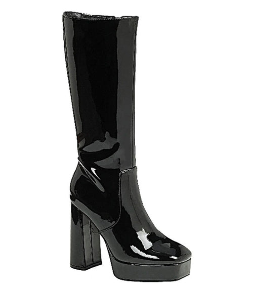 Black Patent Leatherette Platform Boots