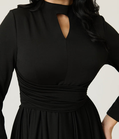 Black Pleated Swing Dress