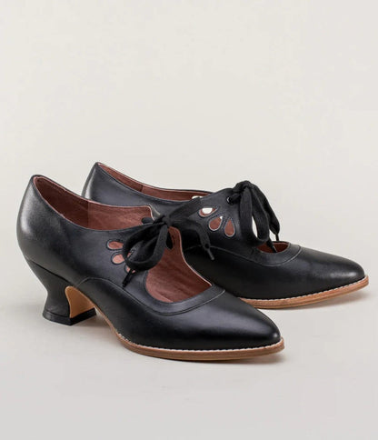 Black Self Tie Mary Jane Heels