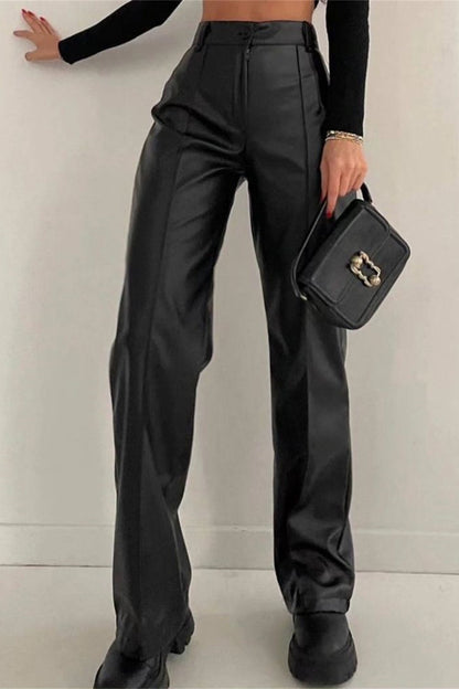 Slimming Straight PU Cool Fashion Casual Pants