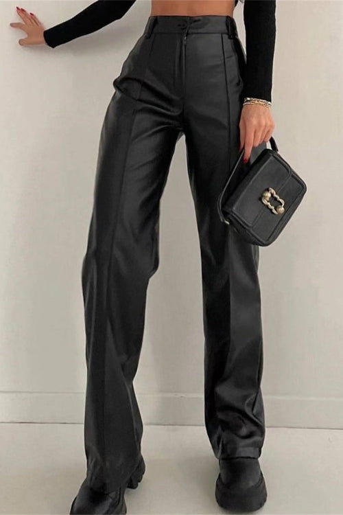Slimming Straight PU Cool Fashion Casual Pants
