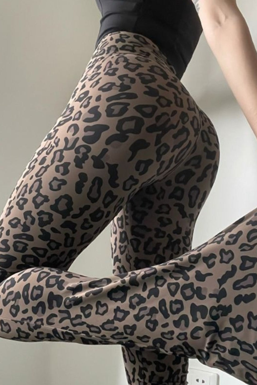 Leopard Print High Waist Tight Micro Flare Yoga Pants