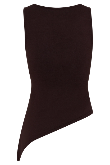 Brock Asymmetrical Neckline Knit Top Dark Chocolate