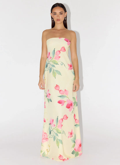 Bronte Strapless Maxi Dress Lemon Soleil