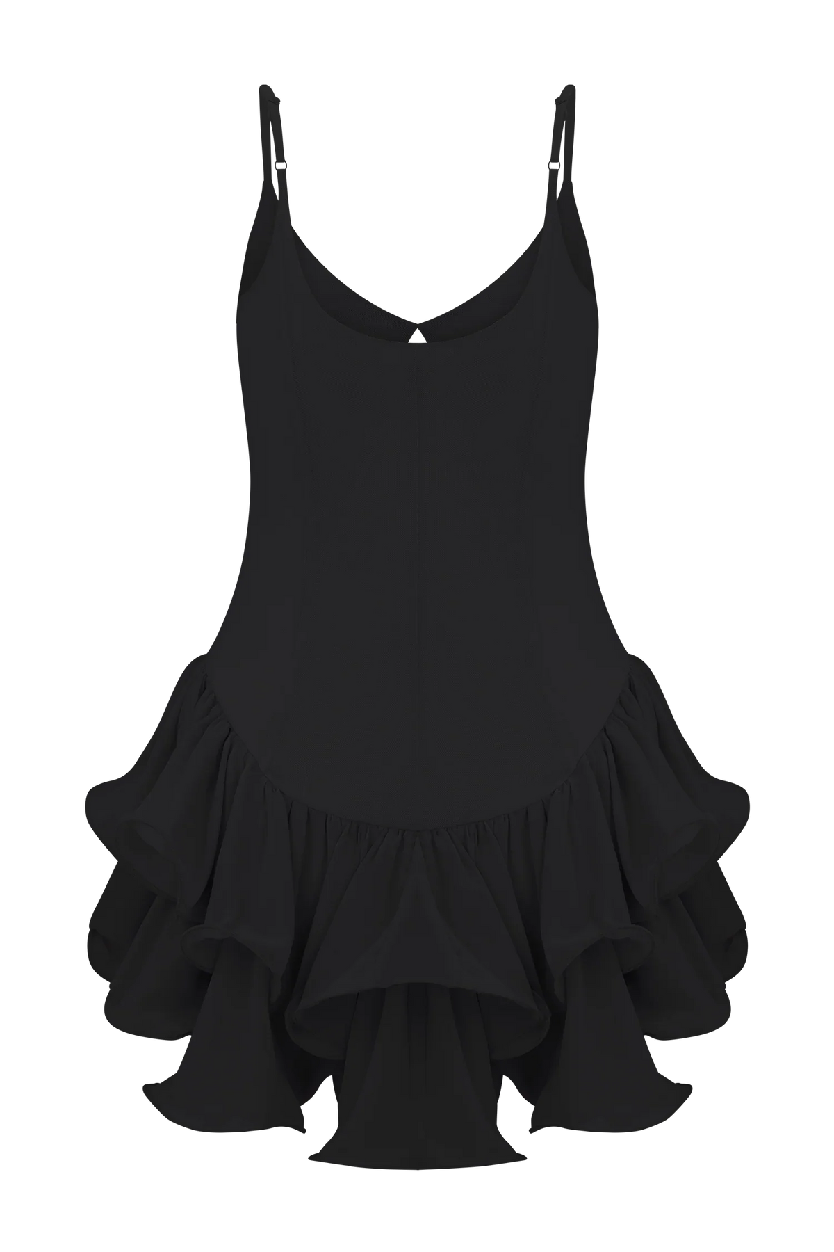 Calantha Ruffle Mesh Mini Dress Black
