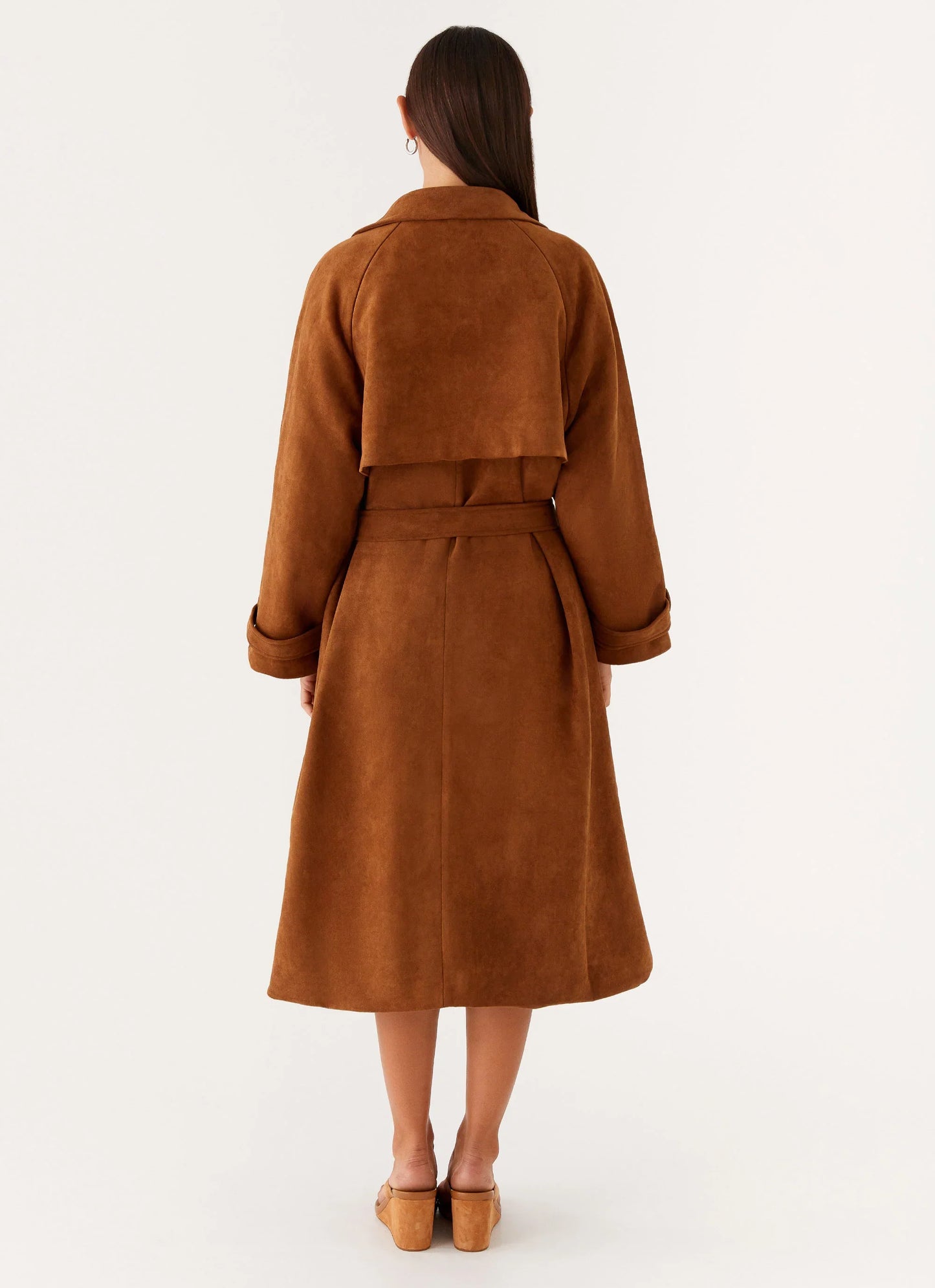 Bridie Faux Suede Trench Coat Brown