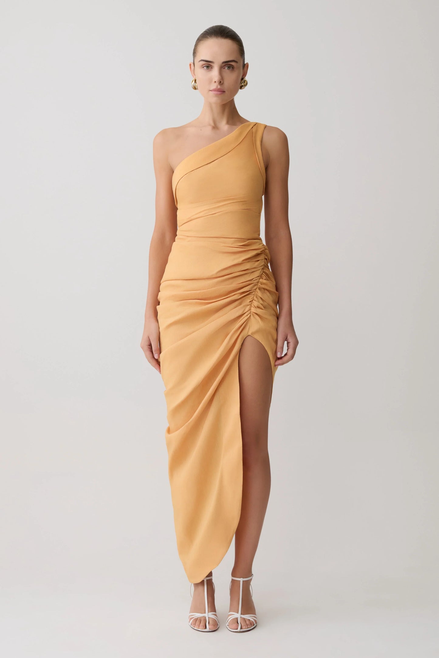 Birgit Linen Midi Dress With Hardware Deep Peach