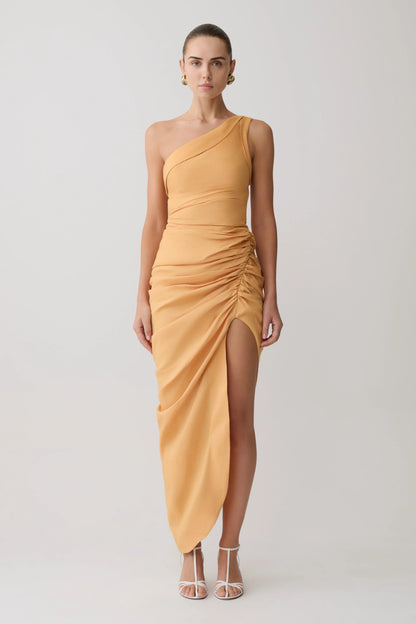 Birgit Linen Midi Dress With Hardware Deep Peach