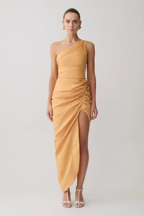 Birgit Linen Midi Dress With Hardware Deep Peach