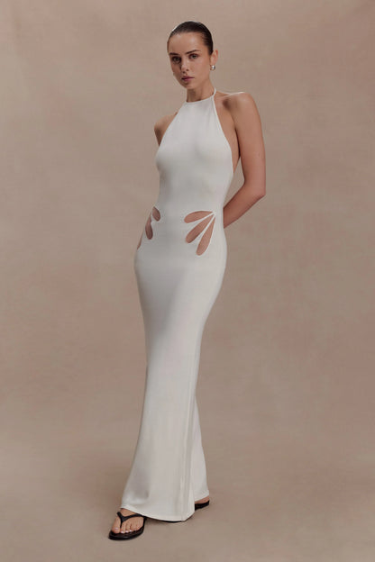 Brock Knit Halter Maxi Dress White