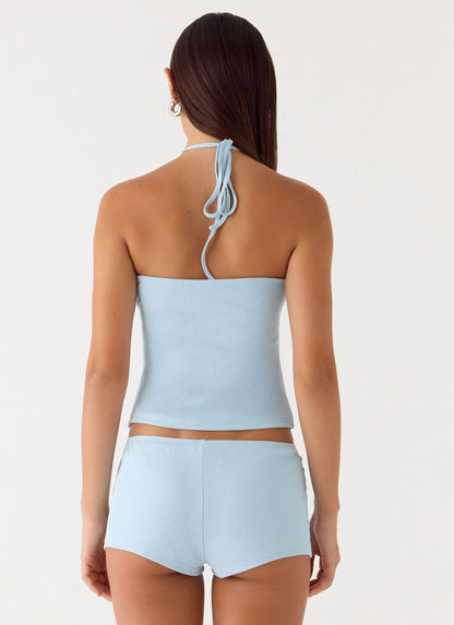 Bonita Button Mini Shorts - Pale Blue