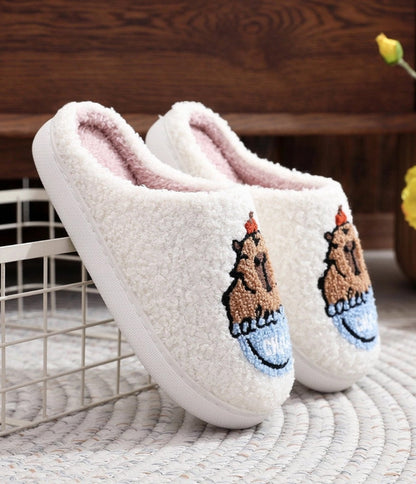 Capybara Embroidered Cotton Slippers