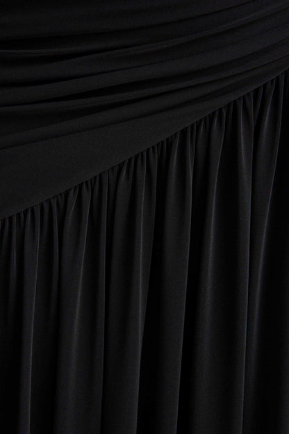 Bexley Black Bardot Neck Draped Maxi Dress With Long Mesh Sleeves