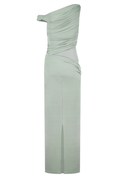 Callen One Shoulder Slinky Maxi Dress Sage