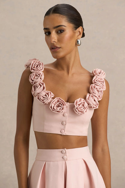 Blade Baby Pink Scoop Neck Crop Top With Corsage Details