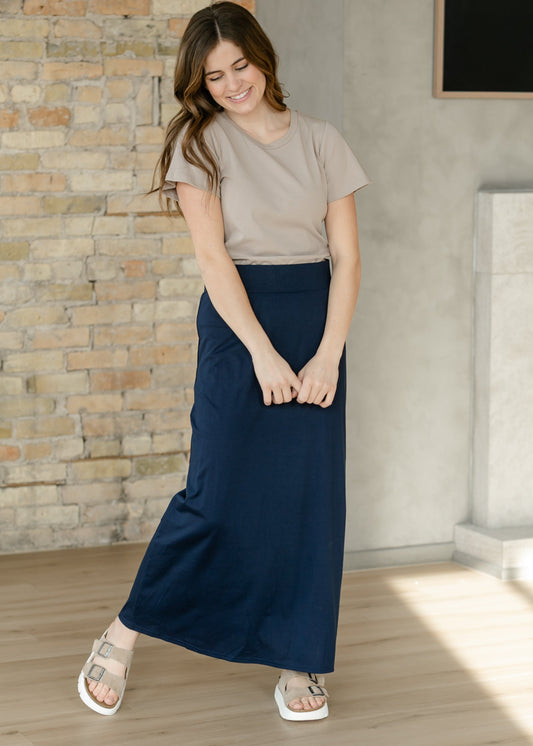 Clarise Navy Premium Knit Maxi Skirt