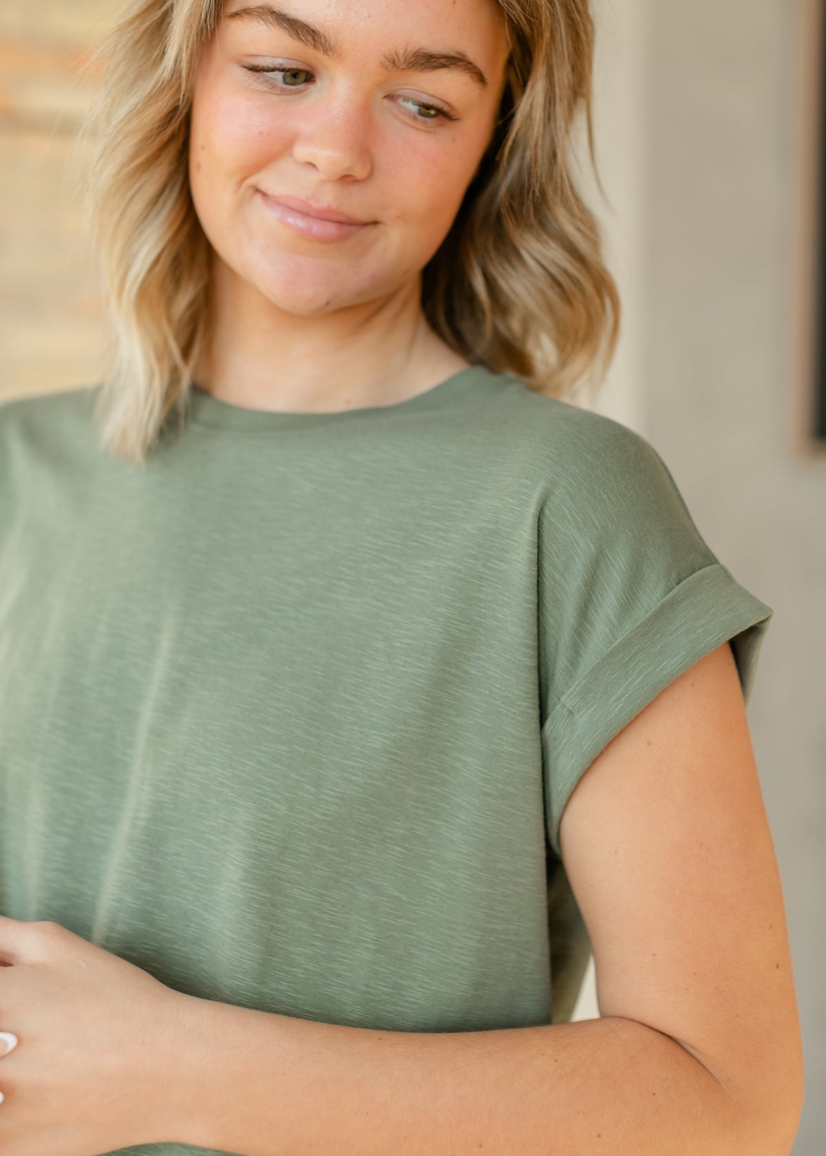 Cotton Modal Slub Rolled Sleeve Tee - FINAL SALE