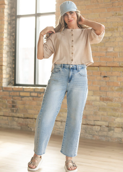 Cropped High Rise Barrel Jeans