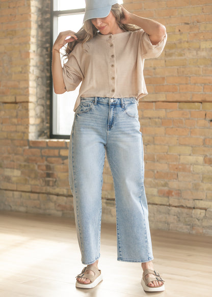Cropped High Rise Barrel Jeans