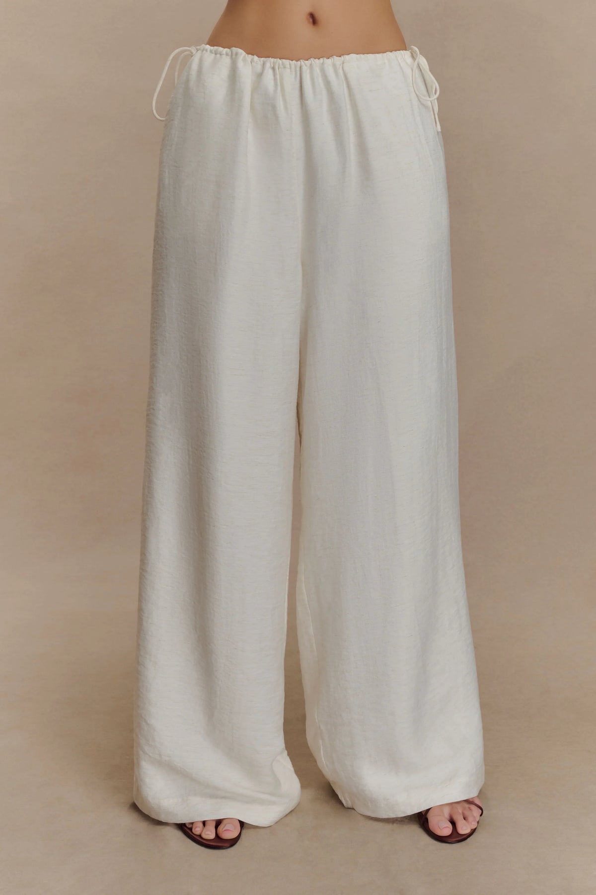 Callum Drawstring Straight Leg Pants White
