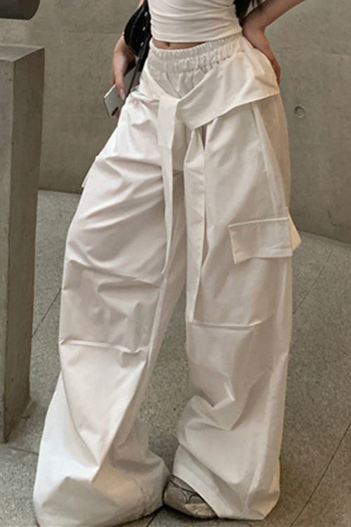 Tie Detail Ruched Pocket Loose Slouchy Cargo Casual Pants