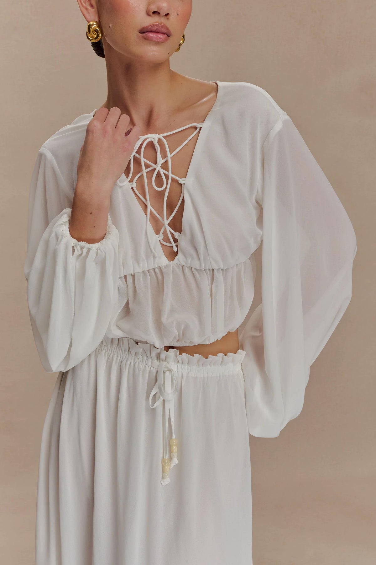 Carlie Chiffon Cross Tie Top Ivory