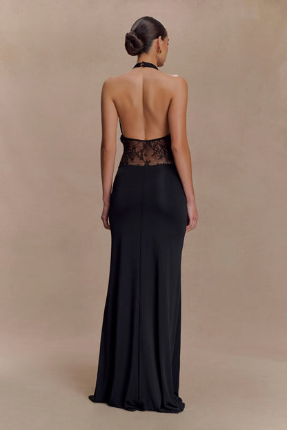 Bonnie Slinky And Lace Maxi Dress Black