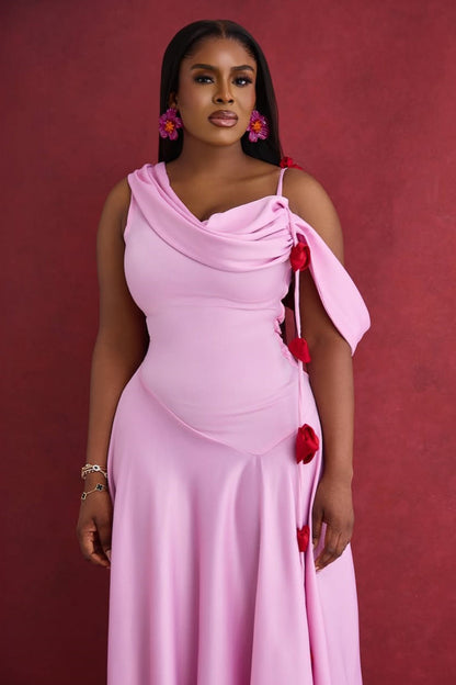Solid Asymmetrical Shoulder Cowl Neck Cami Maxi Dress