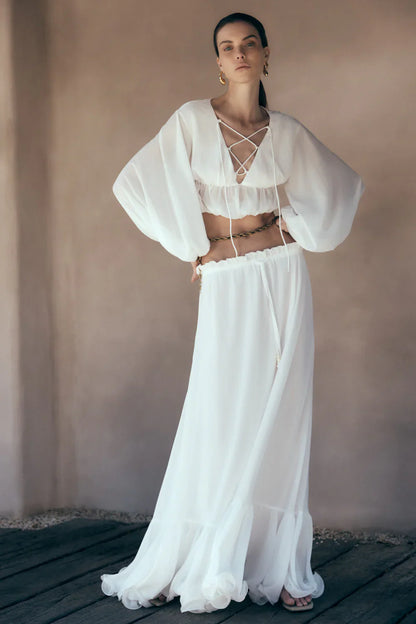 Carlie Chiffon Maxi Skirt Ivory