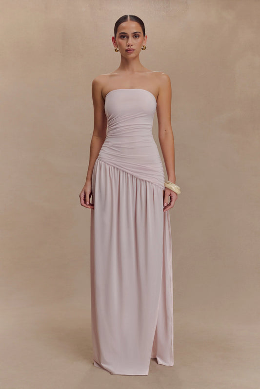 Bex Strapless Slinky Maxi Dress With Split Pale Pink