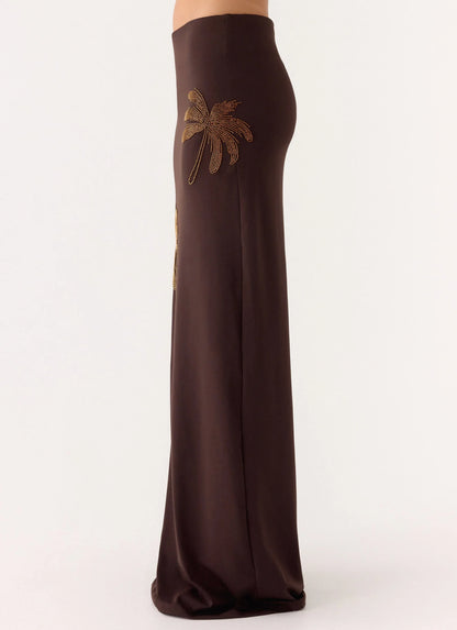 Brienne Beaded Maxi Skirt Chocolate