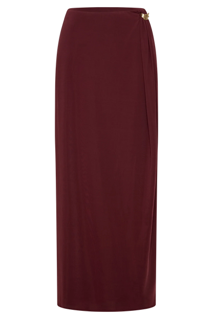 Bridget Slinky Maxi Skirt With Hardware Burgundy