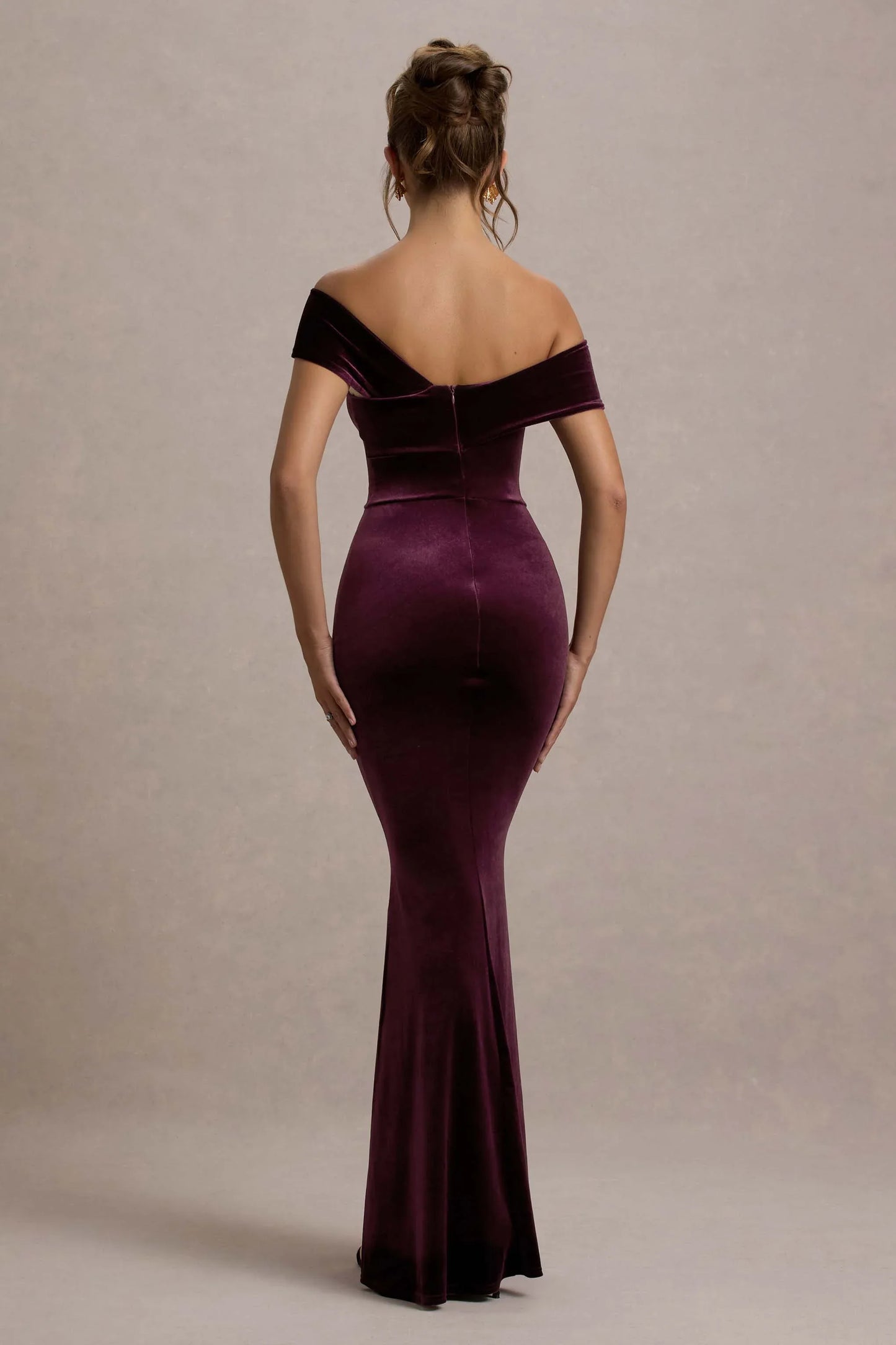Candela Port Velvet Asymmetric Bardot Maxi Dress