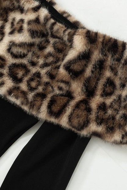 Sexy Off-shoulder Leopard Print Fur Trim Bodycon Maxi Dress