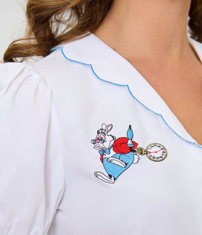 Disney Alice In Wonderland Collection By Smak Parlour White Rabbit Embroidered Puff Sleeve Top
