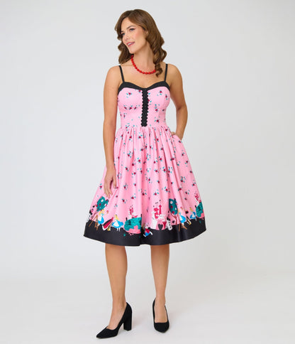 Disney Alice In Wonderland Collection By Unique Vintage Pink Queen of Hearts Sweetheart Swing Dress