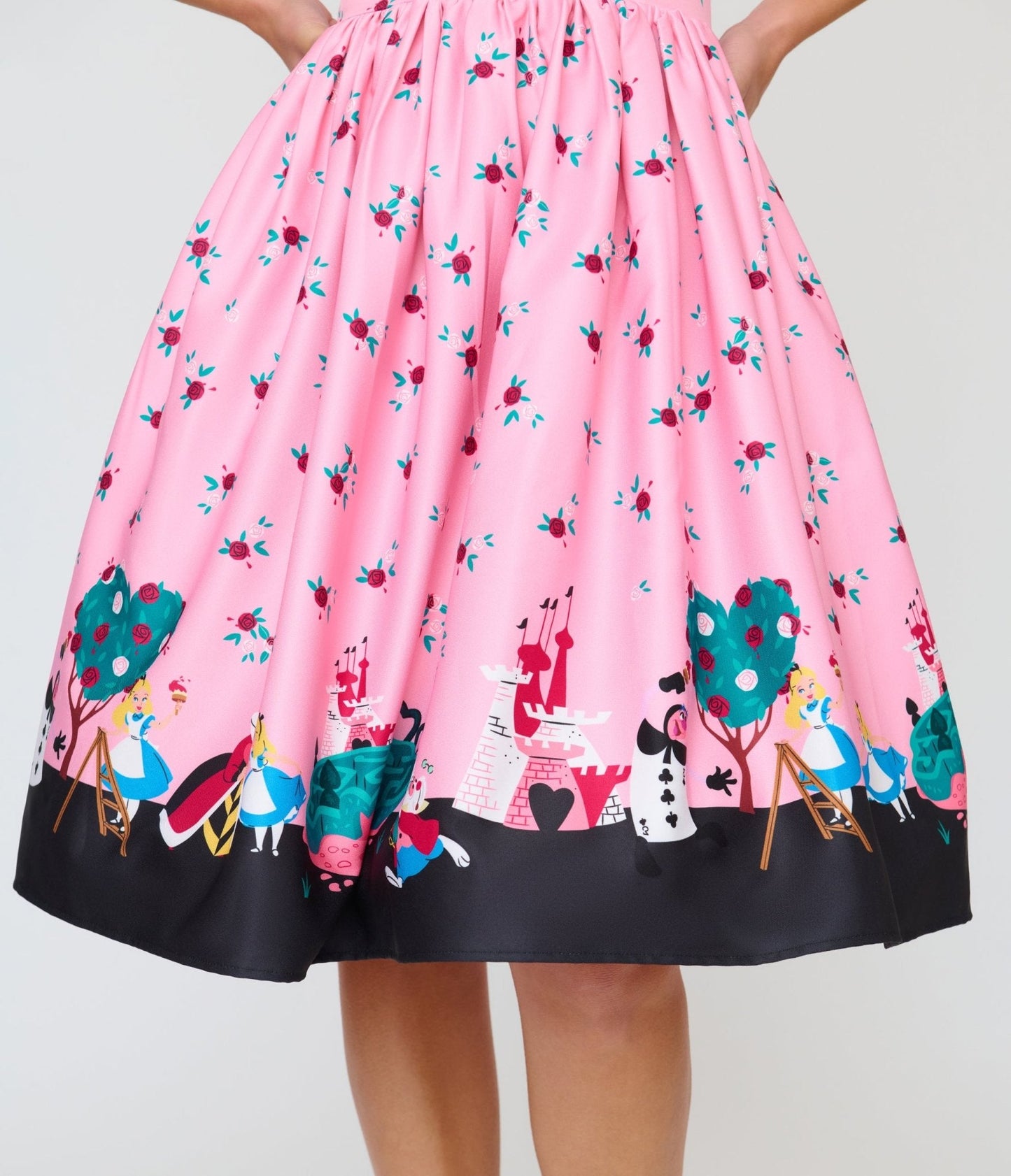 Disney Alice In Wonderland Collection By Unique Vintage Pink Queen of Hearts Sweetheart Swing Dress