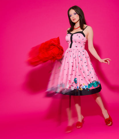 Disney Alice In Wonderland Collection By Unique Vintage Pink Queen of Hearts Sweetheart Swing Dress