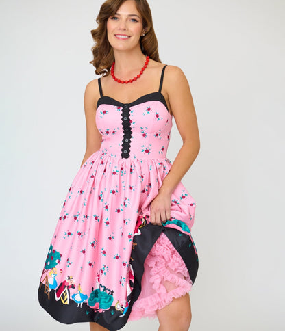 Disney Alice In Wonderland Collection By Unique Vintage Pink Queen of Hearts Sweetheart Swing Dress