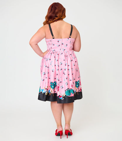 Disney Alice In Wonderland Collection By Unique Vintage Plus Size Pink Queen of Hearts Sweetheart Swing Dress