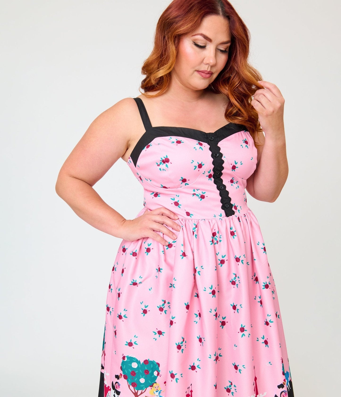 Disney Alice In Wonderland Collection By Unique Vintage Plus Size Pink Queen of Hearts Sweetheart Swing Dress